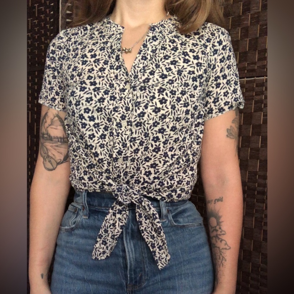 J. Crew floral print tie up top